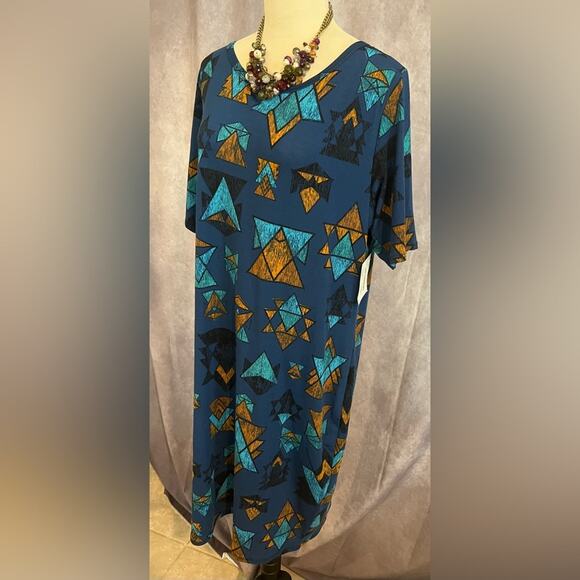 LuLaRoe Women's Geometric Design Blue Good and Black Knee Length Dress Size 3XL - Picture 2 of 7